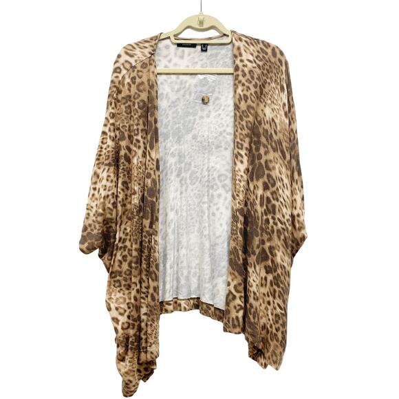 Susan Graver Weekend Women's S Brown Leopard Cashmoozie Open Front Cardigan - Picture 2 of 8